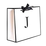 QLSKO Initial Gift Bag with Bow Ribbon Personalized Horizontal Paper Bag Monogrammed Birthday Gifts for Women Men (J-Medium)
