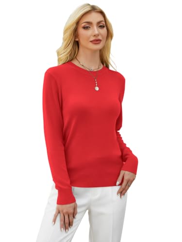 Image of GKBK Women's Wool Blend Sweaters 2026 Fall Fashion Lightweight Business Casual Outfits Long Sleeve Crew Neck Pullover Tops