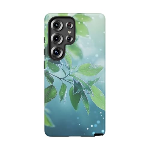 Coque bokeh clair et feuilles vertes rosées mate pour Galaxy S25 Ultra