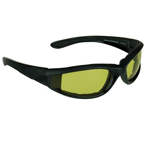 Bikershades Motorcycle Safety Yellow Lens Glasses Night Riding Foam Padded Black Frame for Men & Women