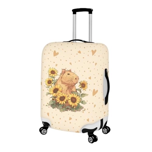 Capybara And Sunflowers Travel Suitcase Protector Elastic Protective Washable Luggage Cover With Concealed Zipper Suitable Carry On Luggage Cover Protector Print Luggage Cover-S2