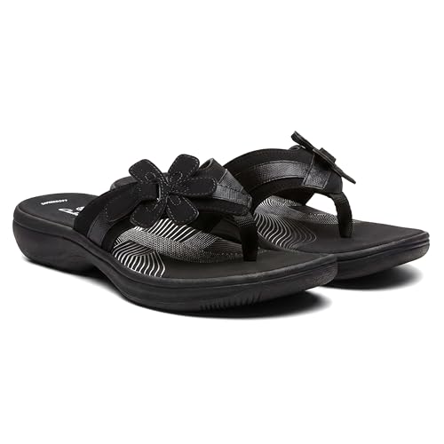 Image of Clarks Womens Breeze Sea Flip-Flop Sandals - Comfortable Flip Flop with Adjustable Hook and Arch Support - Casual Summer Wearing Cloudsteppers for Everyday