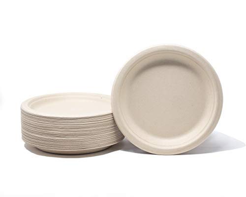 EDI Natural Compostable Plant Fiber Plate, Biodegradable & compostable, Natural color (50 Count) 7"
