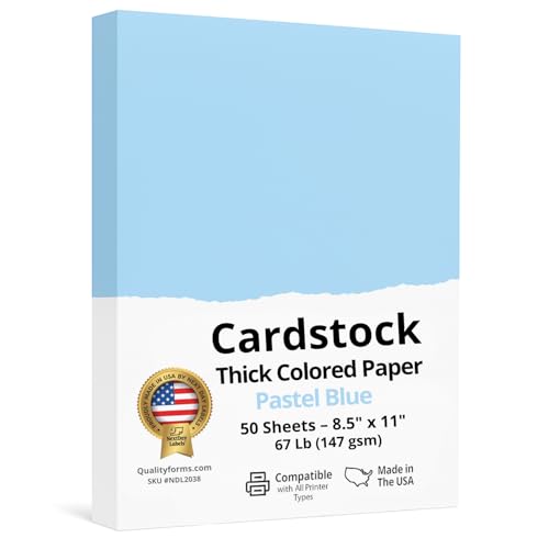 NextDayLabels Color Cardstock Paper - 50 Sheets - 8-1/2 x 11 - Pastel Blue 67 lb (147 gsm) - Thick Colored Paper for Crafting Invitations Posters Flyers and DIY Projects - Made in USA