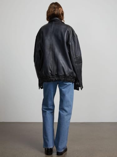 Tanis Leather Bomber-Black Cowhide Leather Jacket Oversize Fit, Jacket for Men & Women4
