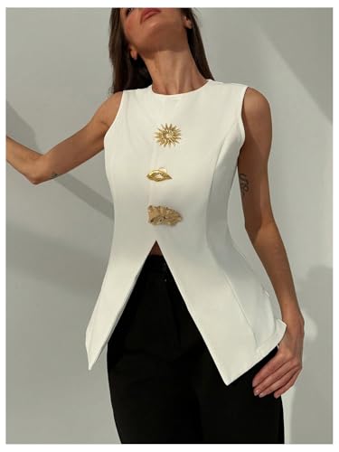 GORGLITTER Women's Dressy Blazers Vest Button Down Sleeveless Business Office Vest Jacket4