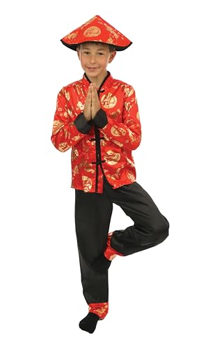 P'TIT CLOWN - Costume Nouvel An Chinois Enfant - Parfait pour Fêtes Costumées et Évènements à Thème - Polyester - Rouge (Garçon, 10-12 ans)