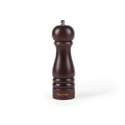 Salter Olea Salt & Pepper Grinder – Single FSC®-Certified Wooden Seasoning Mill, Adjustable Grind Coarse to Fine, Ceramic Mechanism, Manual Grinding, Salt Crystals or Peppercorns, Dark Beechwood