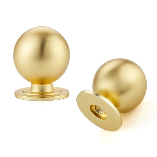 Ravinte Decor 12 Pack Brushed Brass Cabinet Knobs, Round Dresser Knobs, Ball Kitchen Cabinet Hardware, 0.95" Diameter