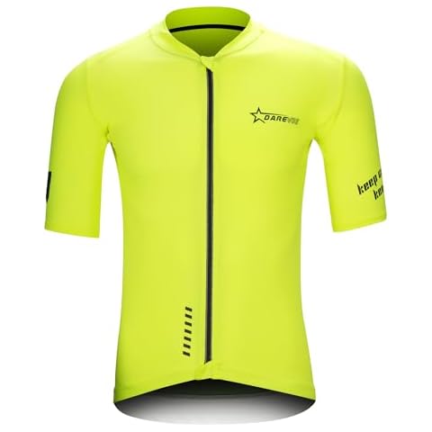Darevie Men's Cycling Jersey Short Sleeve Cationic Full Zip Road Bike MTB Shirt SPF50 Quick Dry Breathable Bicycle Top Yellow Cover