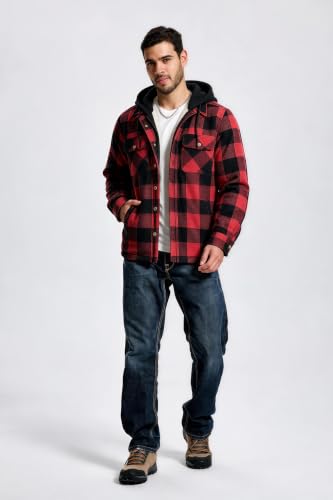 Image of TanBridge Men's Cotton Plaid Shirts Jacket Full Zip Fleece Flannel Sherpa Lined Hoodies Heavyweight Hoodies Jacket for Men