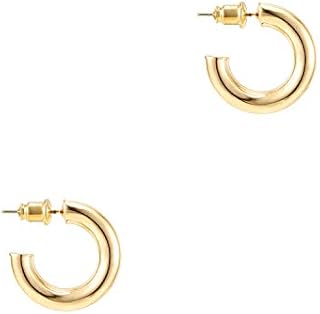 PAVOI 14K Gold Colored Lightweight Chunky Open Hoops | Gold Hoop Earrings for Women