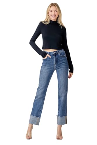 SALT TREE Risen Jeans - High Rise Straight Cuffed Relaxed Jeans - RDP5379CH
