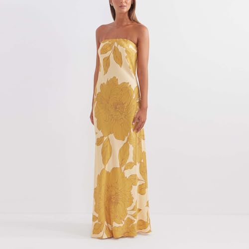 Image of Women Y2k Strapless Maxi Dress Summer Backless Floral Long Tube Dress Off Shoulder Cocktail Party Dress