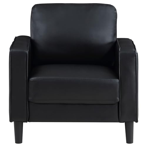 Sillón con asiento de cuero sintético y estructura de madera negro miniatura 4