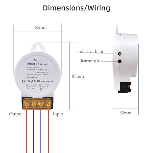 30A High Power COLOROCK ZigBee Smart Switch, DIY Wireless Remote Control Module with Smart Life App，Voice Control, Compatible with Amazon Alexa,Google Home,Timer Function