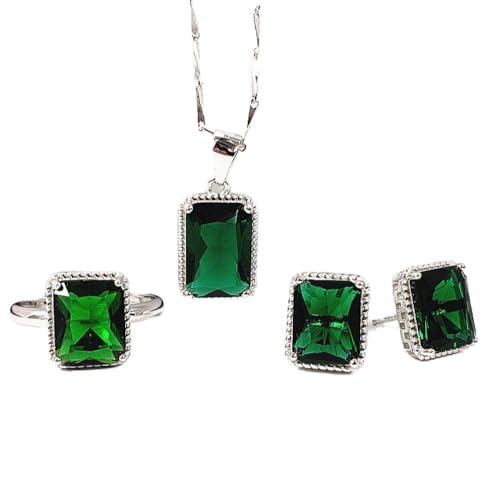 Collier en argent S925 et bijoux vert cristal pour femme au chic rétro