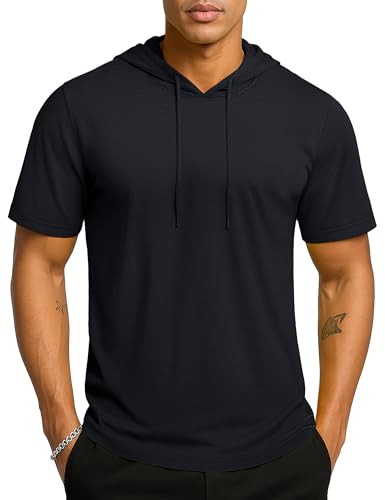 TACVASEN Short Sleeve Hoodies for Men Cotton Hoodies Summer Sweatshirt Lightweight Breathable Workout Shirts Pullover