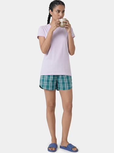 Image of Enamor Short Sleeve Crew Neck Regular Length Basic Crew T-Shirt for Women - Slim Fit, Soft and Breathable Stretch Cotton - E047