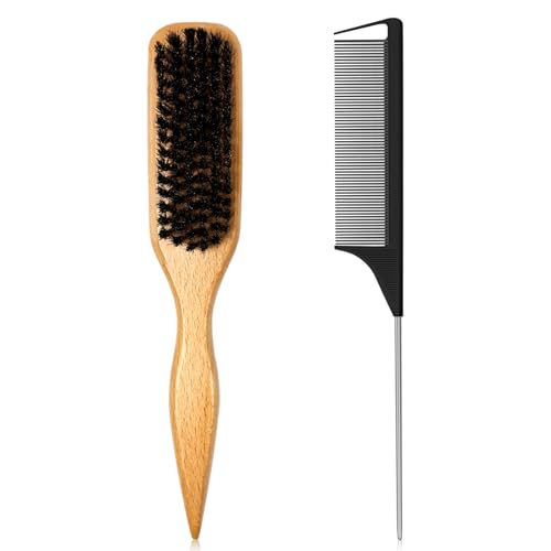 Sularpek Boar Bristle Hair Brush Slick Back Brush Hair Brushes for Flyaways and Frizz Creates Sleek Ponytails and Buns Tames BabyHair | Gel Comb Teasing and Gel Styling Kit for Women Girls Kids