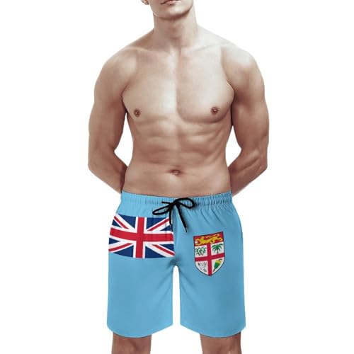 Fiji Flag Pattern Men's Swimming Shorts Quick Dry Trunks Bathing Short Casual Lounge Shorts with Mesh Lining A3