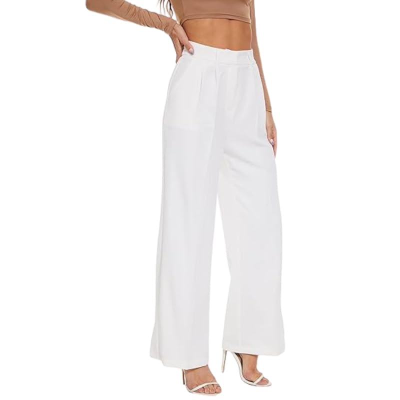 Women's Wide-Leg Pants with Pleats on The Front and Pockets, Stylish Long Pants for Office wear, Casual Pants4