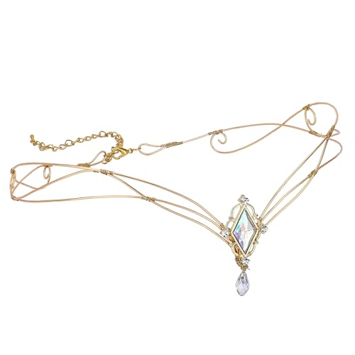 CoTeeZa Gold Elf Fairy Circlet - Handmade Vintage Renfaire Crown Women Renaissance Costume Cosplay Headpiece Fantasy Crystal Headpiece for Masquerade Prom Halloween Adult Woman Accessories