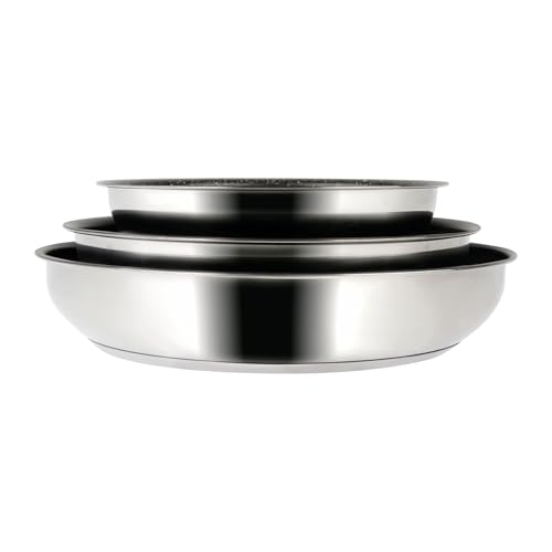 Sitram 716942 - Juego de 3 sartenes de acero inoxidable ARPEGE Ø 20,24,28 cm exterior espejo – Cocina sana car sin revestimiento antiadherente nocivo – Mango extraíble SITRAMOVIBLE – Todos los fuegos