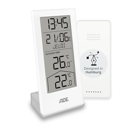 ADE Station météo numérique sans fil avec capteur extérieur | horloge numérique avec thermomètre intérieur et extérieur pour la maison | horloge radio...