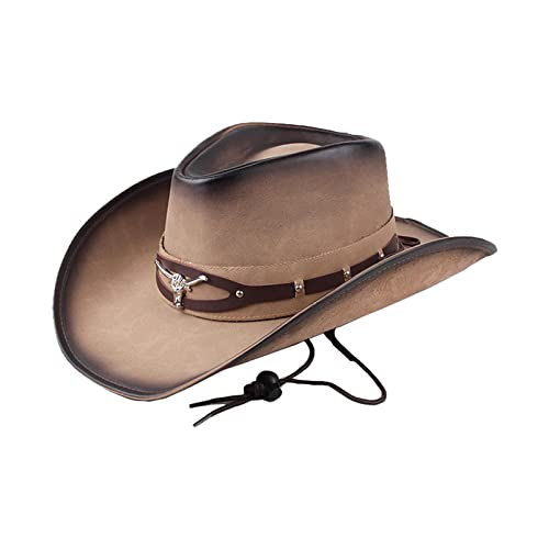 Chapeau de cowboy avec tête de bœuf en métal et détails ethniques