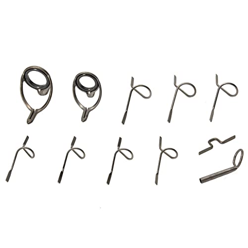 LIZHOUMIL 11pcs Fly Fishing Rod Guides Set, Fishing Tip Repair Kit, Hard Snake Guides and Tip Ring Hook Keeper, DIY Eye Rings for Rod Building or Repair Grey 11pcs/Box