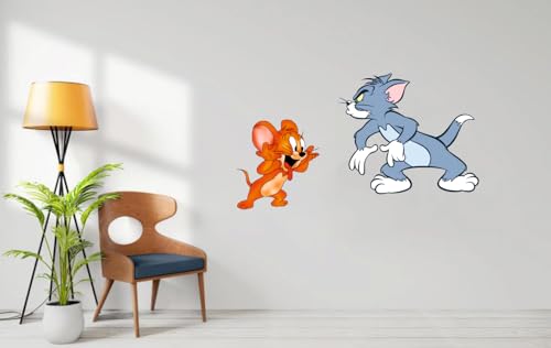 Decals Creation Tom and Jarry Masti Wall Sticker for Living Room, Kids Room, Pooja Room (Size - 30CM X 65CM)