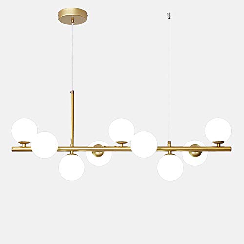Lustre ajustable doré à 9 globes en verre blanc pour salon moderne