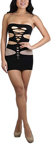 Image of ToBeInStyle Women's Stretch See Through Fishnet Novelty Mini Rave Party Dress