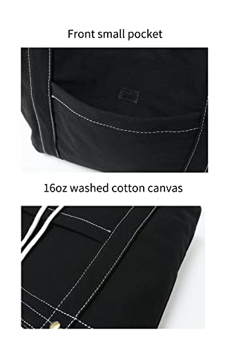 Jeelow 16 Oz Washed Canvas Tote Shoulder Bags Purse Handbag For Men & Women Double Handles (Black Tote) #TOP4