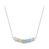 ZUOHUI Collar de circonita cúbica arcoíris de 5 colores for mujer, plata de ley 925, cadena Flash O hipoalergénica, regalo de cumpleaños for su hija, hermana, novia