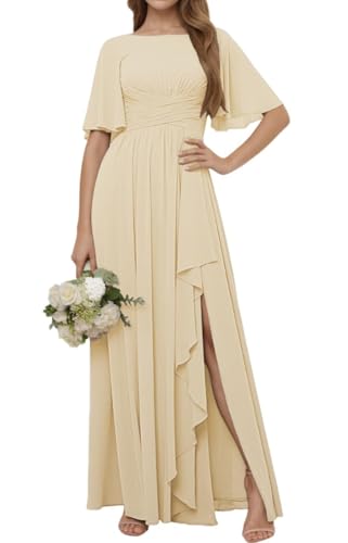 Robe demoiselle d'honneur en mousseline de soie ZMKI712 fente fluide