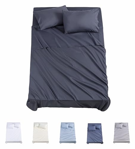 Todocama Juego de Sábanas de 4 Piezas - 3001 - Sábana Bajera Ajustable - Encimera - Dos Fundas de Almohada de 50x80cm, (Cama 90-90x190/200 cm, Gris Oscuro)