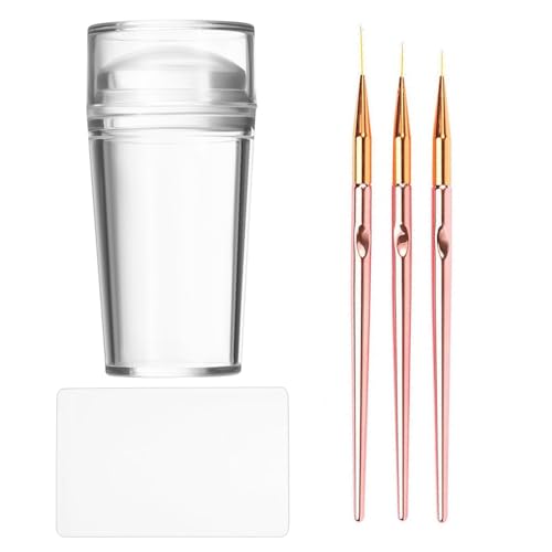 French Tip Tool Nail Stamp Silicone French Tip Nail Stamp Kit Clear Nail Art Stamper Nail Stamping with Scrapers and Nail Art Brushes for French Manicure Home DIY Salon