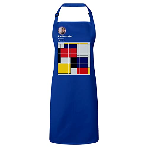 Tablier cuisine Mondrian premium bleu en toile robuste pour amateurs d'art et de gastronomie