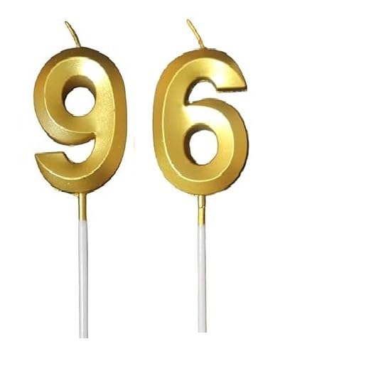 Image of ToyUniverse Number 96 Gold Candle | Ninety Six Number Candle | Number 96 Metallic Gold Candle for Ninety Sixth Birthday,Anniversary, Surprise Party Cake Decoration Candle (Pack of 2,Number 96)