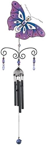 StealStreet SS-G-99935, Wind Chime with Black Coated Gems Butterfly Hanging Garden Decoration