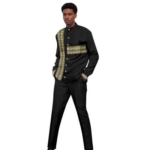 Men`s Business Suits Slim Fit Single Breasted Embroidery Lined Blazer and Pants Set African Clothes