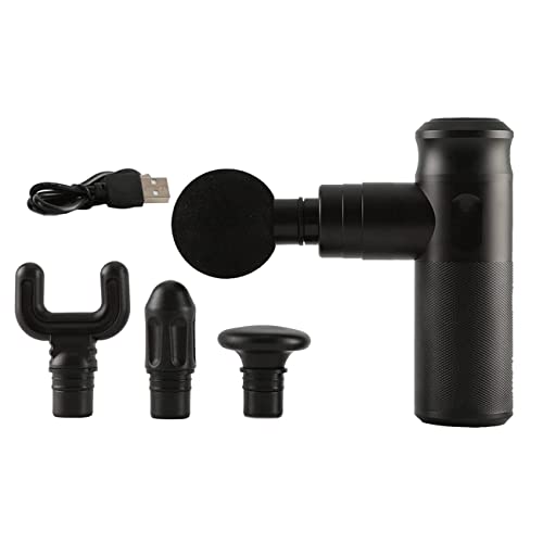 LFGUD Black Muscle Massage Percussive Gun Deep Tissue with 4 Adjustable Speeds and 4 Heads, Portable Body Pain Relief, Workout Relaxation, Muscle Massager for Office Gym Home