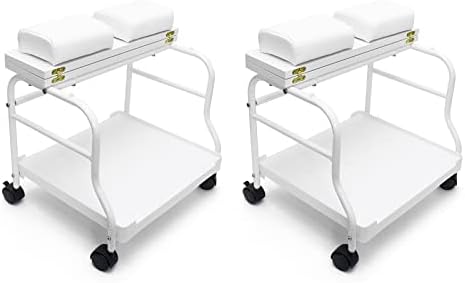 美容沙龙美甲或足部沐浴 SPA 便携式美容师手推车适用于足部休息修脚修脚仪按摩桌沙龙用品 双向使用 2 种颜色可选 Elitzia (白色 2 件)