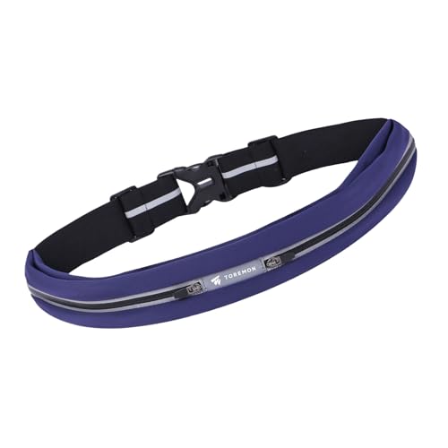 【TOREMON】 ランニングポーチ ウエストポーチ 揺れない 防水 軽量 スマホ収納 ペットボトル対応 反射材付き メンズ レディース ジョギング マラソン ウォーキング ランニングバッグ ベルトポーチ (2ポケット, ネイビー)