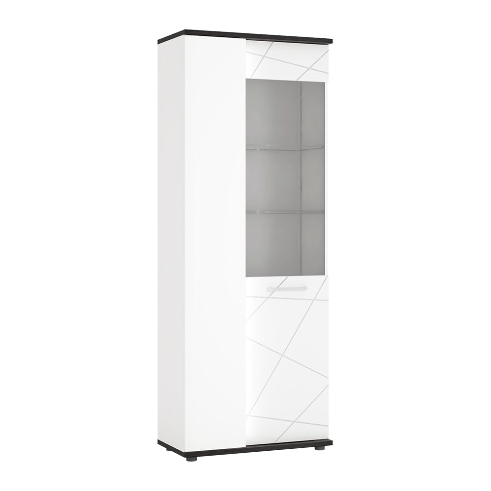 Lomadox Wohnwand Wohnmöbel Set weiß 5-teilig Modern, 1 Vitrine, 1 Wandboard, 1 Lowboard, 1 Highboard, 1 Couchtisch inkl. Beleuchtung