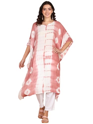 Image of Maaesa Women Handcrafted Tie & Dye Rayon Crepe Kaftan Dress | Casual Wear | Flowy Kaftan Style | Lightweight & Breathable Fabric