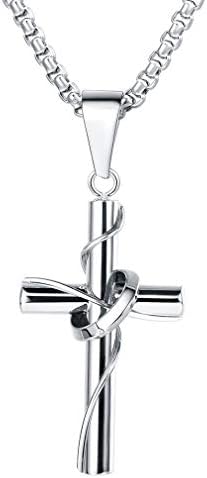 FaithHeart Cross Pendant Jewellery for Men Women Stainless Steel/Black/Gold Plated Cross Crucifix Necklace Christian Gifts for Birthday Baptism(Gift Box Send)