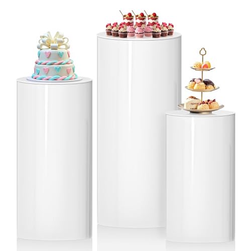 DOOMOOK 3Pcs Cylinder Pedestal Stands, White Round Pedestal Display Plinth Pillars for Wedding Ceremony Birthday Parties Art Decor